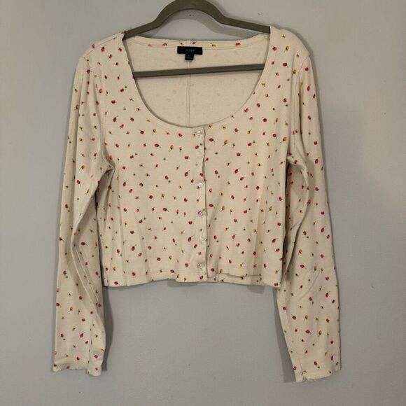 J. Crew Scoopneck Ribbed Cardigan Top Rosebud Print L - Picture 1 of 7